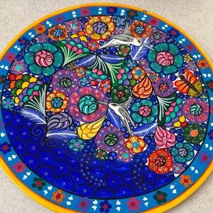 Hand-Painted Floral Folk Art Decorative Plate - Vibrant Multicolor